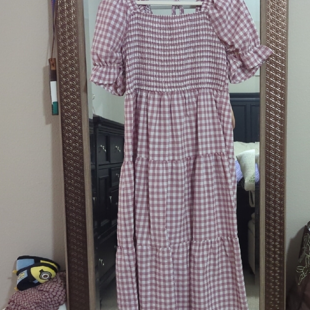 Pink Gingham Maxi Dress